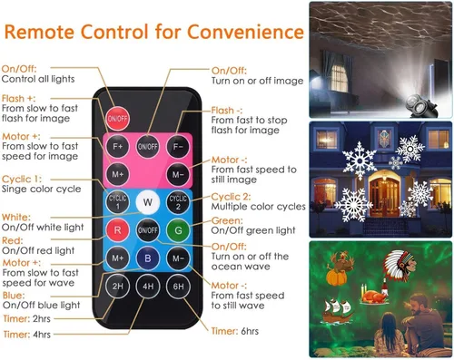 Vista 5 de Proyector de Luces de Halloween y Navidad para Exteriores, 14 Diapositivas HD Más Brillantes (Onda Oceánica 3D + Patrones) Luces de Proyector