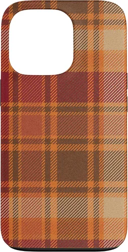 Vista 10 de iPhone 16 Vintage Halloween Naranja Rojo Plaid Otoño Calabazas Caso