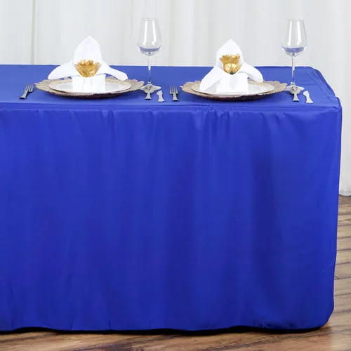 Vista 3 de BalsaCircle Mantel de poliéster ajustado beige de 8 pies para bodas, fiestas, eventos, mantelería