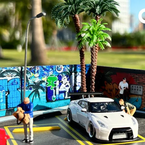 Vista 5 de Vitrina de 1/64, vitrina Hotwheels con pantalla de 1/64, aparcamiento con pantalla de 1/64 diorama con luces LED, vitrina modelo para 5 espacios