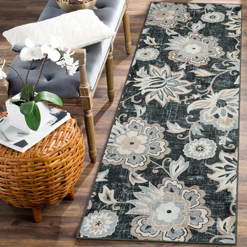 Vista 52 de Beeiva Alfombras florales de entrada, lavables para interiores, ultra fina, de 2 x 3 pies, antideslizante, para cocina, tapete de cachemira suave