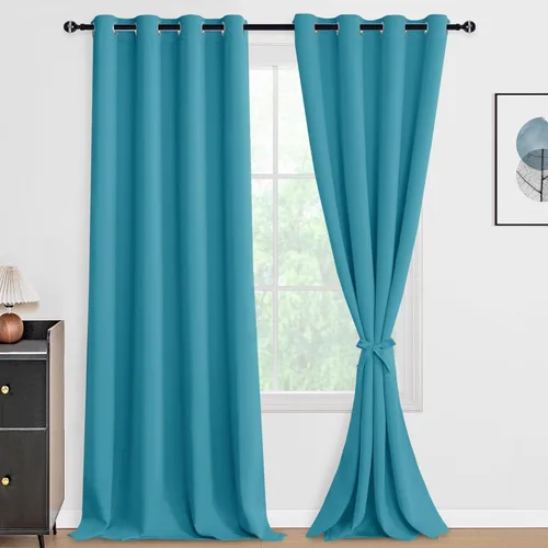 Vista 44 de DWCN - Cortinas 100% opacas para dormitorio con forro negro, cortinas de ventana de doble capa con aislamiento térmico que oscurecen toda la Azul
