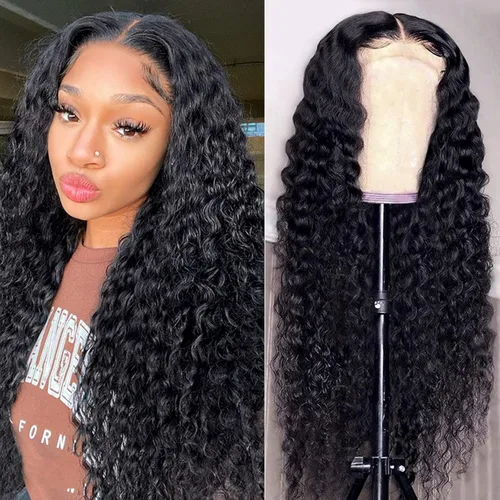 Vista 10 de Pelucas de cabello humano profundo de 13 x 4 pulgadas, encaje frontal de Onda profunda 13x4 sin pegamento natural