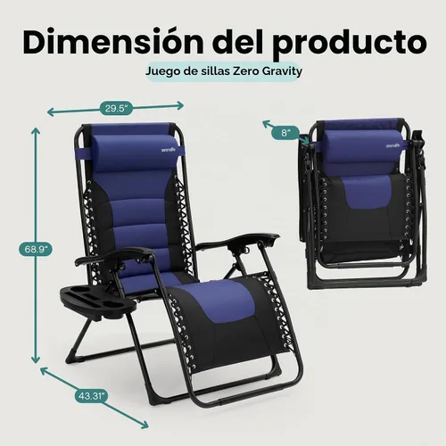 Vista 3 de SereneLife Silla de césped Zero Gravity Relájate cómodamente para acampar, patio y eventos al aire libre reclinable ajustable, reposacabezas Azul
