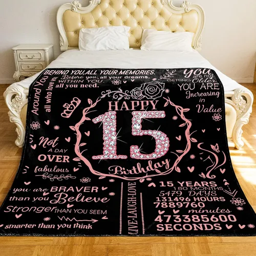 Vista 2 de Manta de 15 cumpleaños para niñas, ideas de regalo de feliz cumpleaños 15 para ella, regalos de 15 años para hija, hermana, mejor amiga, manta suave