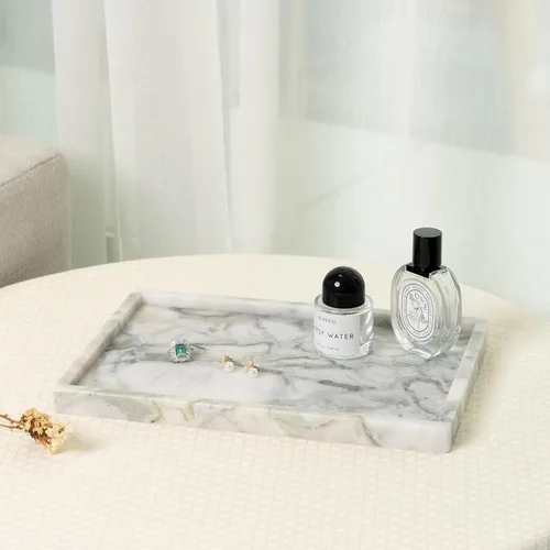 Vista 9 de Koville Bandeja de mármol natural, mesa auxiliar de 12 x 8 pulgadas, bandeja decorativa para joyas, relojes, almacenamiento de velas de perfume