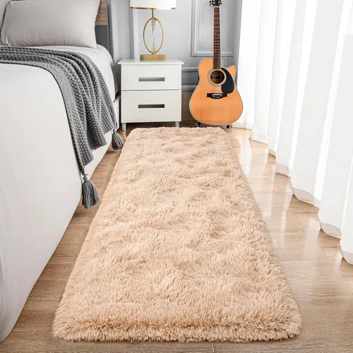 Vista 15 de Noahas Alfombras de Área Grandes y Esponjosas de 5x8 pies para Sala de Estar y Dormitorio, Alfombra Gruesa de Pelo Largo Beige y Blanca, Alfombra