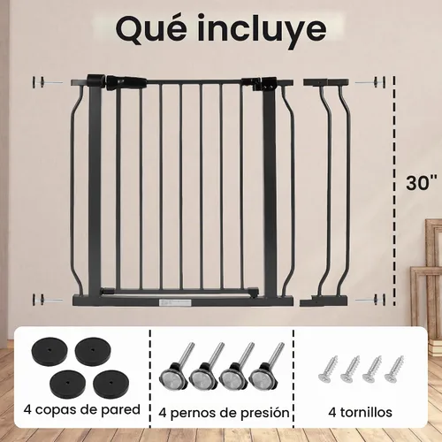 Vista 6 de ELEVON Puerta de bebé para puertas de escaleras, puerta de seguridad para mascotas con funciones de cierre automático/mantenimiento, se adapta a