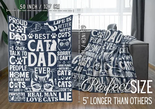 Vista 3 de Manta de regalo de agradecimiento para papá con gato para hombres, 50 x 65 pulgadas, la mejor
