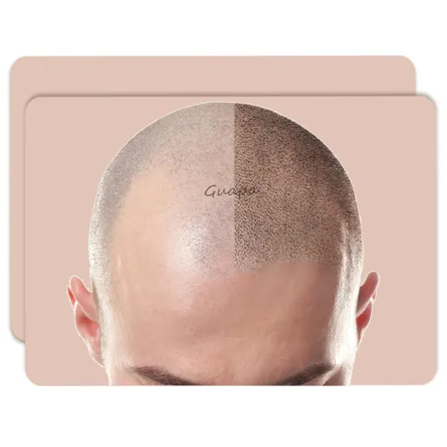 Vista 10 de Piel de práctica de tatuajes en el cuero cabelludo, 2 lados, diseño de líneas de cabello, almohadilla de práctica de tatuaje de silicona para hoja