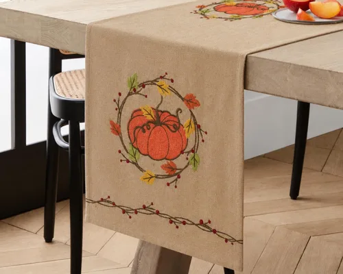 Vista 2 de Manor Luxe Camino de mesa rústico de otoño con corona de calabaza, 13 x 36 pulgadas, 13 x 36 pulgadas
