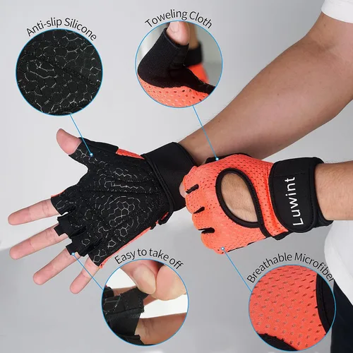 Vista 5 de Luwint Ventilated Workout Gloves, Flexible Full Palm Wrist Support for Men and Women Exercise, Weight Lifting, Gym, Cycling