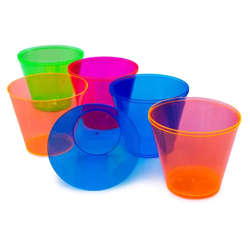 Vista 8 de Vasos de plástico para fiestas de Party Essentials, 9 onzas de capacidad, con brillo, Variado neón, 500