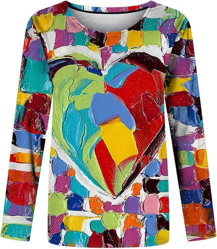 Vista 4 de Blusas de otoño de manga 34 para mujer, estilo casual, con estampado navideño, cuello redondo, a la moda, de ajuste holgado, ligeras, 0