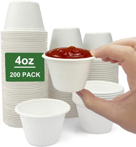 Vista 13 de CAMKYDE Vasos de Soufflé Desechables de Fibra de Bagazo de 2 oz, Paquete de 100, Vasos para Condimentos 100% Naturales Biodegradables Compostables