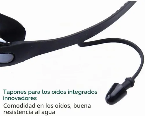 Vista 4 de Gafas de natación impermeables y juego de gorras 4 en 1, lentes de protección UV 400 transparentes antivaho Negro-1