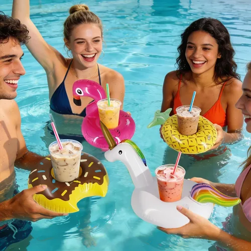 Vista 6 de Zcaukya Paquete de 12 soportes inflables flotantes para beber, flotadores de bebidas inflables para fiestas en la piscina