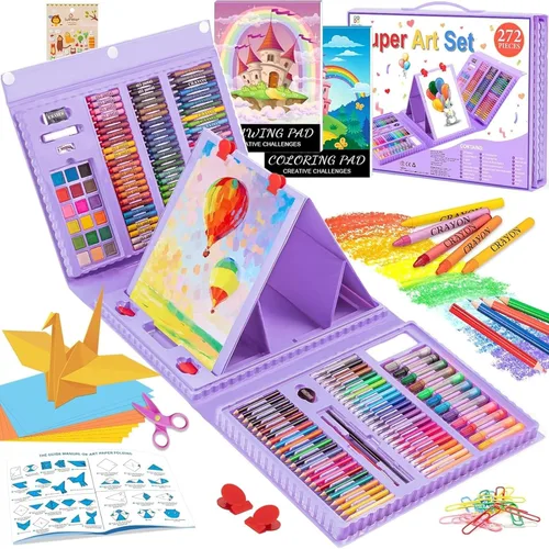 Vista 9 de Suministros de arte, paquete de 272 juegos de arte para niñas, niños, adolescentes, artistas, caja de arte de regalo de lujo con caballete triple