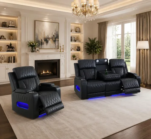 Vista 13 de Sofá reclinable de cuero con carga USB