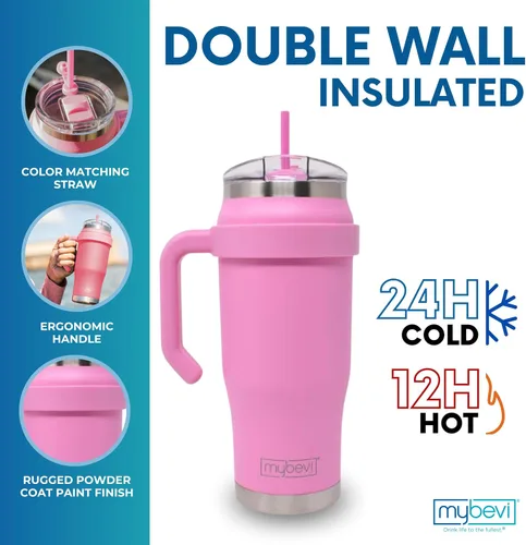 Vista 2 de MyBevi Outlander - Taza de viaje de acero inoxidable de alta calidad, para frío/calor, aislamiento de 3 capas, mango resistente, duradera y elegante