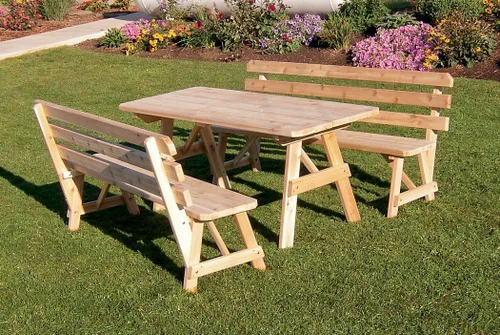 Vista 2 de A & L Mesa de muebles con 2 bancos respaldados sin agujero, manchas de cedro mancha de cedro