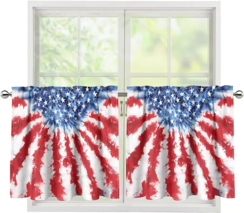 Vista 86 de God Bssing You Tier Curtains for July 4Th 2026 27.5x24 2 Panels Light Filtering Half Window Rod Pocket for Kitchen/Bathroom