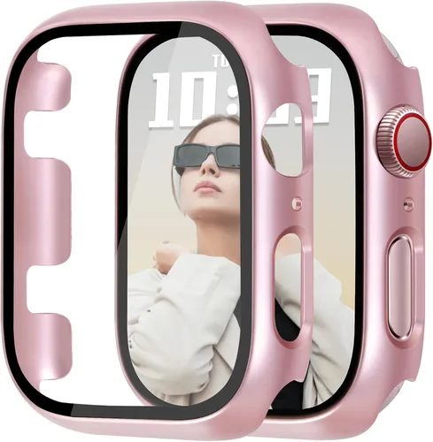 Vista 31 de JR.DM - Juego de 2 fundas de policarbonato duro de 38 mm con protector de pantalla de vidrio templado HD para Apple Watch Series 3/2/1, protector