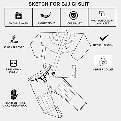 Vista 5 de Jayefo JIU Jitsu GI para niños y niñas, IBJJF Legal BJJ ligero, suave, preencogido, para niños y jóvenes, sin MMA, cinturón blanco