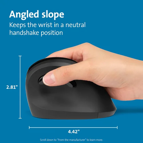 Vista 3 de Kensington Pro Fit Ergo - Mouse inalámbrico vertical, negro (K75501WW), 2.8 x 3 x 4.4 pulgadas El agarre vertical reduce la tensión de la muñeca
