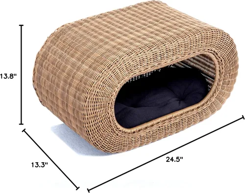 Vista 10 de Divertida casa apilable de mimbre para gatos, casa interactiva de ratán para gatos de interior, para gatos de interior, entrada de casa