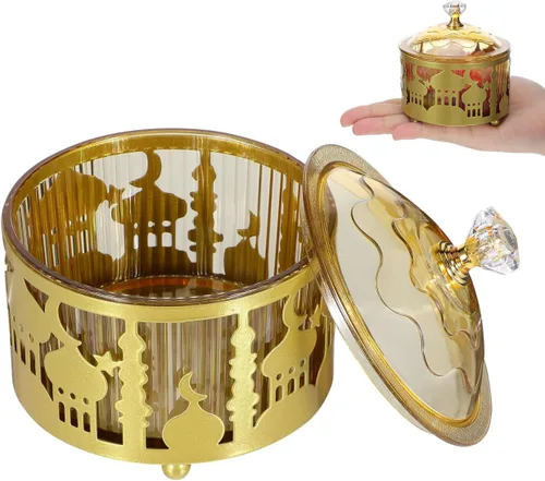Vista 2 de EXCEART Bandeja de aperitivos de Oriente Medio con cubierta para golosinas Eid Nuts Frutos secos Fiesta Plato de té Celebraciones en el hogar