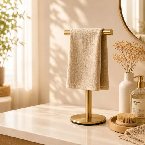 Vista 5 de Soporte para toallas de mano de baño, soporte para toallas de mano en forma de T, soporte de acero inoxidable SUS304 para baño, cocina o encimera