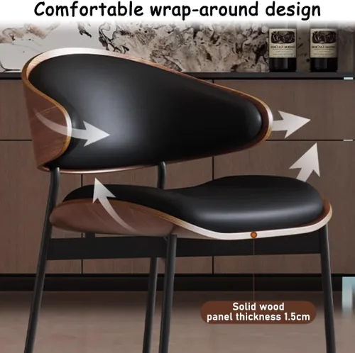 Vista 8 de YVYKFZD Juego de sillas de comedor de mediados de siglo, silla de comedor con respaldo curvado y patas de metal, sillas de cocina tapizadas de Negro