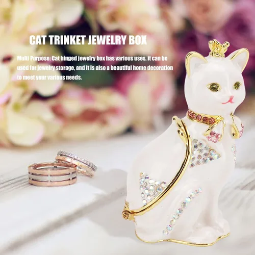 Vista 2 de Joyero con bisagras para gatos, diamantes de imitación brillantes, detalles finos pintados a mano, decoración de gato, caja de baratijas