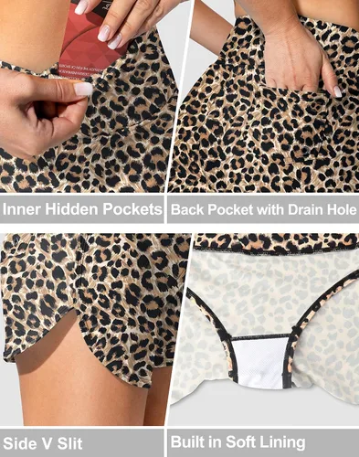 Vista 4 de Traje de baño para mujer con bolsillos, cintura alta, control de abdomen, traje de baño con forro