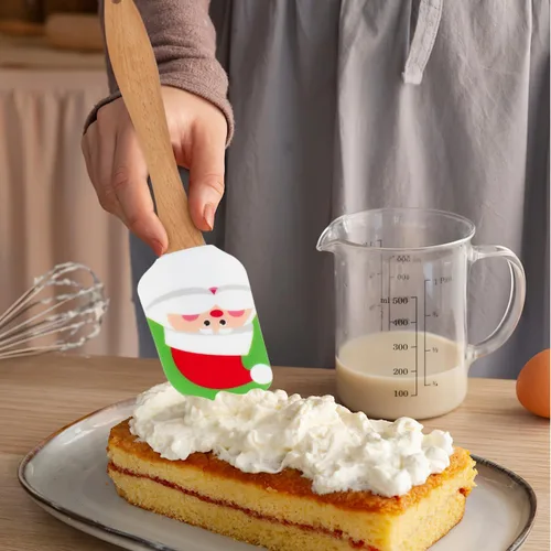 Vista 2 de DOITOOL 8 espátulas de silicona de Navidad, Papá Noel, alce, muñeco de nieve, muñecos de nieve, espátula para pastel de Navidad con mango de madera