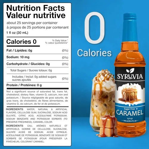 Vista 2 de Jarabe de café sin azúcar Syruvia, jarabe con sabor a caramelo para bebidas, lattes y postres – 25.4 fl oz