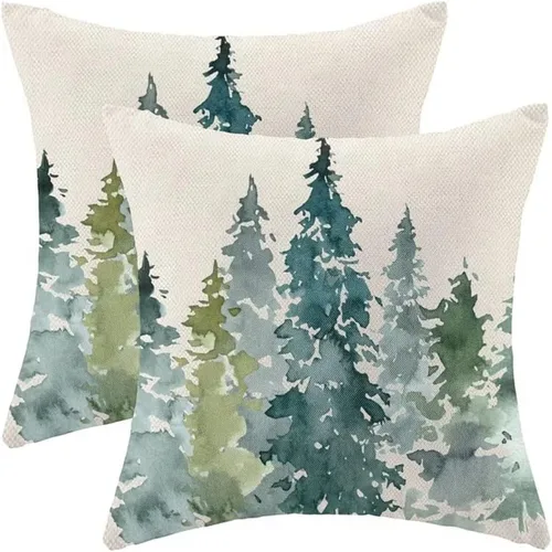 Vista 12 de AEIOAE - Juego de 2 fundas de almohada navideñas de 45.7 x 45.7 cm, decoración azul de árboles navideños, funda de almohada rústica de granja