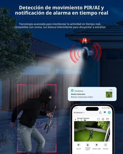 Vista 4 de Cámaras de seguridad inalámbricas para exteriores, alimentadas por batería, visión nocturna a color 2K, detección de movimiento AI con foco