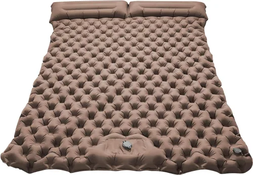 Vista 8 de Ergocar Colchoneta de dormir para camping, almohadilla inflable gruesa con almohada, bomba integrada, colchón inflable ligero para acampar con tela