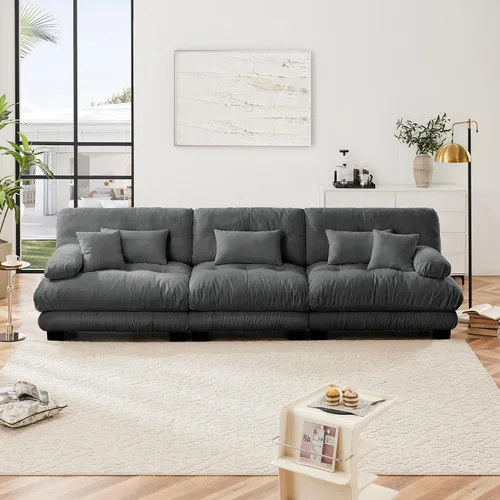 Vista 13 de Otomana beige para sofá modular modular, sofá individual, asiento otomano para sofá modular convertible, sofás de terciopelo para sala de estar