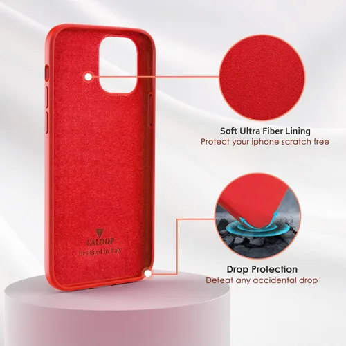 Vista 4 de CALOOP Funda delgada para iPhone 12 y 12 Pro, silicona líquida suave a la piel, marco duro resistente a prueba de golpes, con forro de microfibra