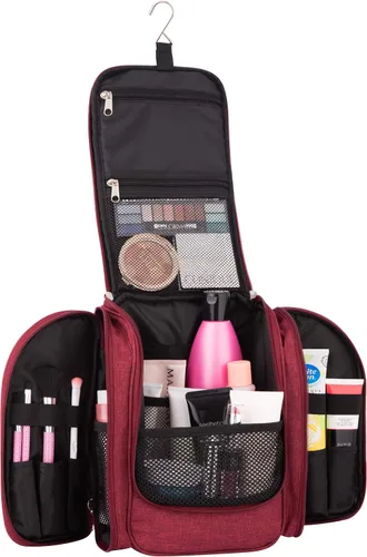 Vista 3 de Neceser de viaje multifuncional colgante para mujeres y hombres, organizador de baño y ducha, bolsa de higiene con soportes de banda elástica