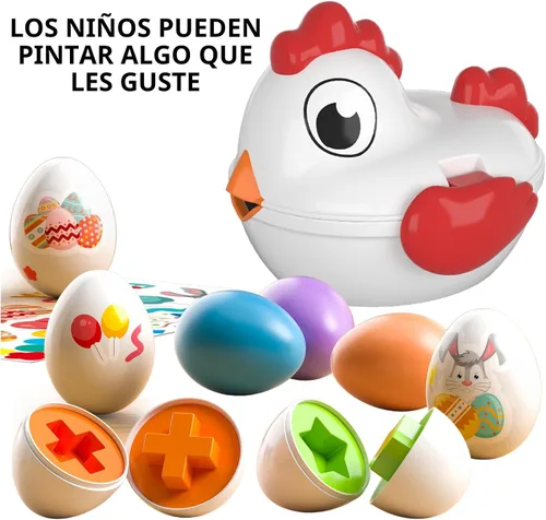 Vista 3 de TEMI Huevos de Pascua de Pollito para Niños Pequeños - Juego de Clasificación de Formas con Colores que Coinciden con 6 Huevos de Juguete para Niños