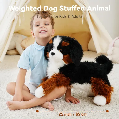 Vista 2 de Animal de peluche con peso, cachorro de peluche suave, perro de montaña de Berna, regalo de juguete para niños y adultos, 4.5 libras, 25 pulgadas