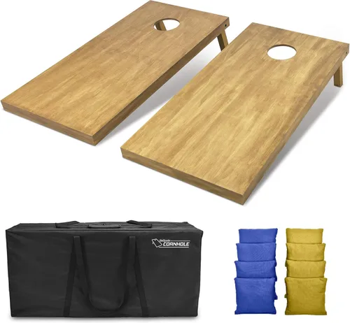 Vista 91 de GoSports 4 ft x 2 ft Regulation Size Wooden Cornhole Boards Set with Light Brown Finish - Includes Carrying Case and Bean Bags Negro- gris