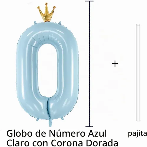 Vista 2 de Globo de número 0 de Gigloon con corona, globos de números grandes de 40 pulgadas para decoraciones de fiesta de cumpleaños, azul Número 0 con globo