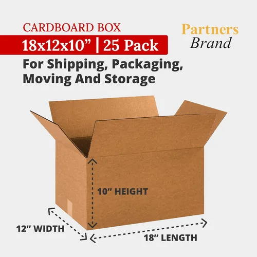 Vista 2 de Partners Brand Cajas de cartón corrugado de 18 x 12 x 10, medianas de 18 pulgadas de largo x 12 pulgadas de ancho x 10 pulgadas de alto, paquete
