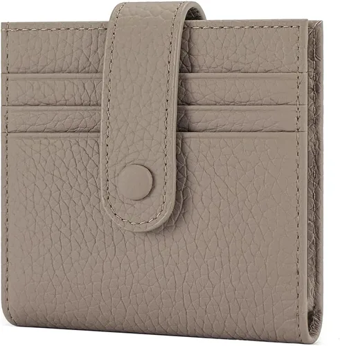 Vista 10 de Cartera delgada para mujer de cuero genuino pequeño plegable titular de la tarjeta de crédito con cremallera moneda bolsa de identificación ventana