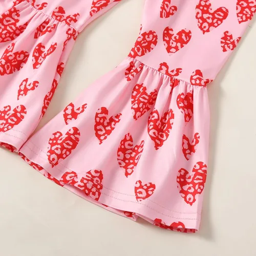 Vista 7 de Tinypainter Conjunto de ropa de verano para niña pequeña con texto en inglés "Love" Heart Bell Buttoms + diadema para el día de San Valentín